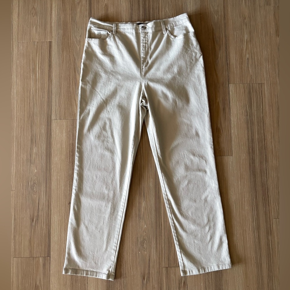 Gloria Vanderbilt Jeans Amanda Beige Straight Leg Mid Rise Womens 16 90s Mom